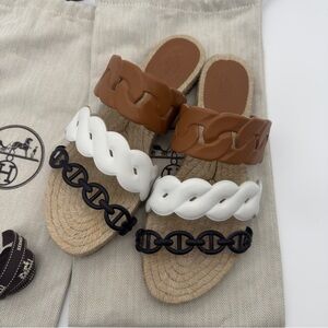 Hermes Brown, White, and Black Sandals